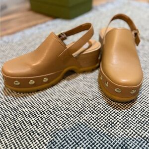 Sorel Tan Mules with Silver Studs